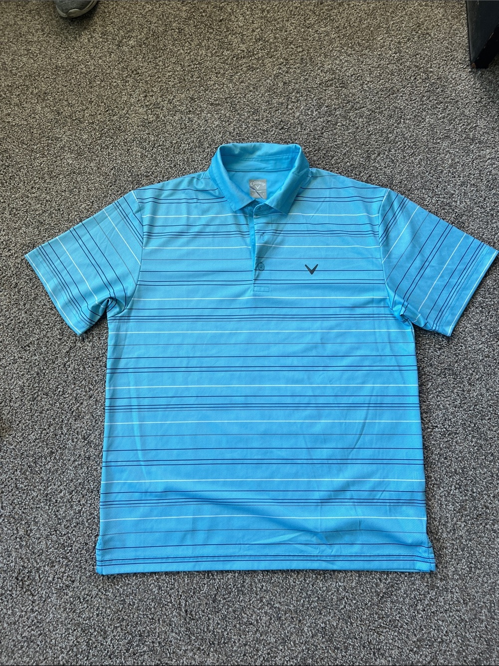 Callaway Opti-Dri Polo Mens Large Blue Striped Performance Golf Shirt Large